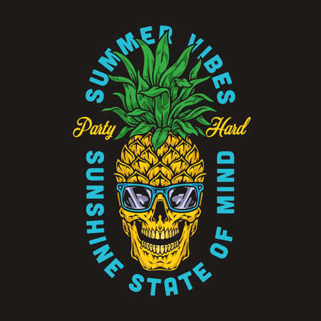 Party pineapple poster vintage colorfulのイラスト素材