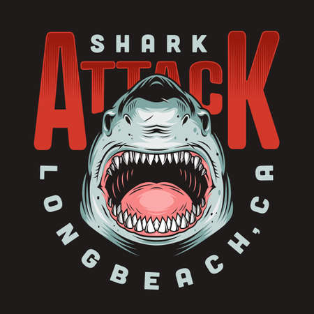 Shark attack poster colorful vintageのイラスト素材