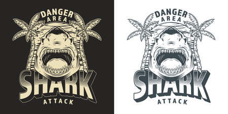 Shark attack poster vintage monochromeのイラスト素材