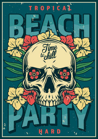 Beach party poster colorful vintageのイラスト素材