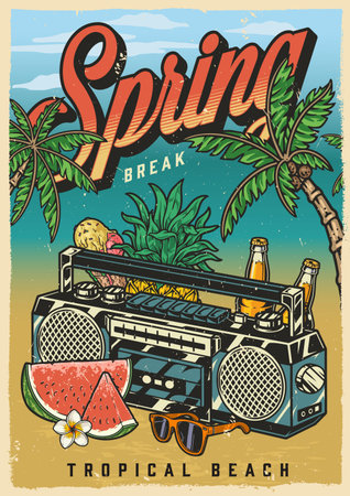 Tropical break vintage colorful flyerのイラスト素材
