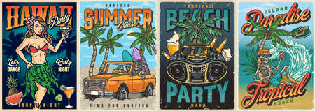 Summer beach set flyers colorfulのイラスト素材
