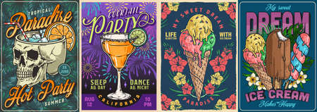 Summer party set posters colorfulのイラスト素材