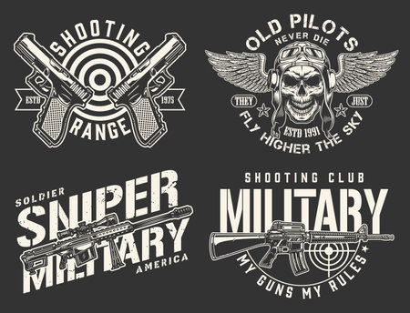 Military set monochrome vintage logotypeのイラスト素材