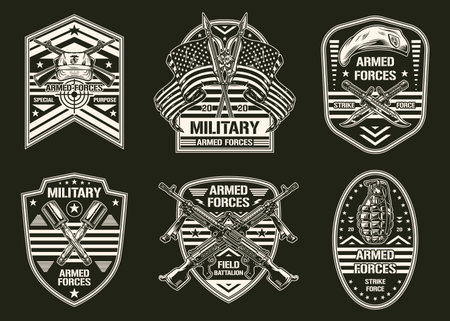 Armed forces set monochrome labelのイラスト素材