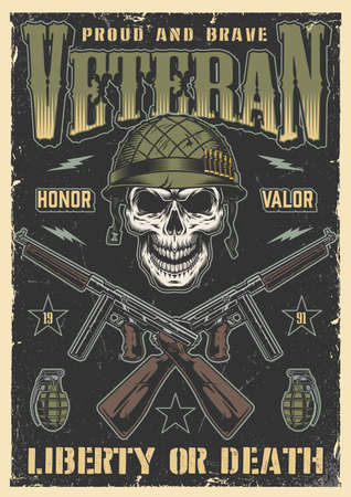 Military skull colorful vintage flyerのイラスト素材