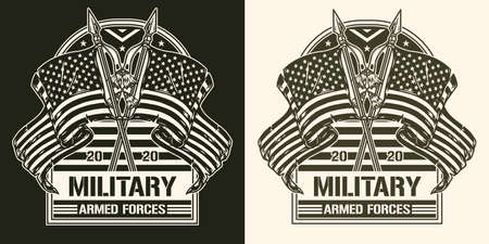 Military forces monochrome vintage stickerのイラスト素材