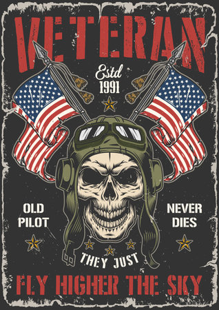 Veteran skull colorful flyer vintageのイラスト素材