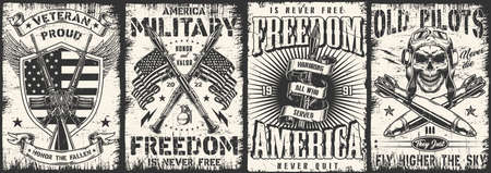 Military set grunge flyers monochromeのイラスト素材