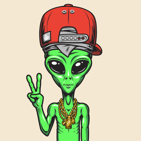 Alien fashionable colorful vintage emblemのイラスト素材