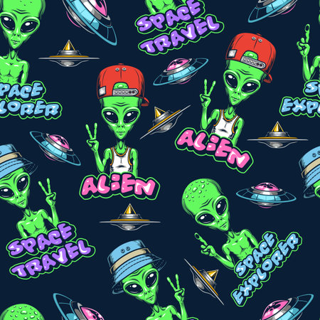 Space travel pattern seamless colorful