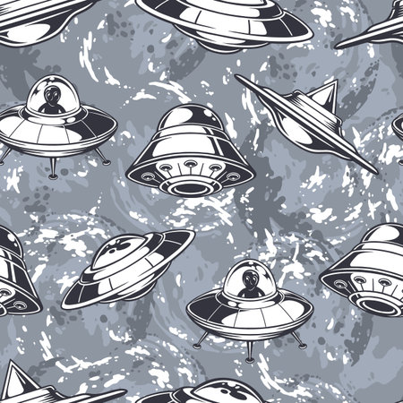 Alien invasion pattern seamless monochromeのイラスト素材