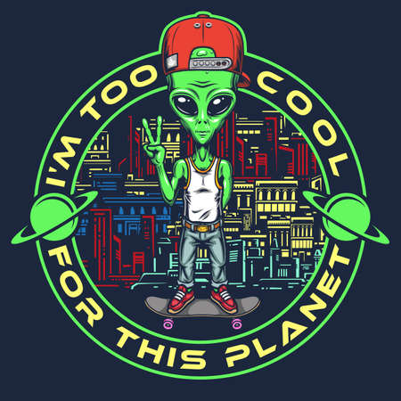 Cool alien sketch vintage colorfulのイラスト素材