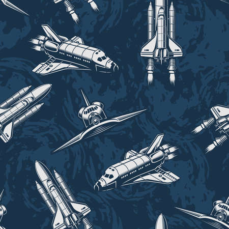 Space ship seamless pattern monochromeのイラスト素材