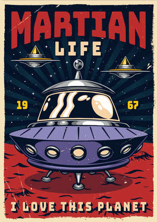 Martian life colorful flyer vintageのイラスト素材