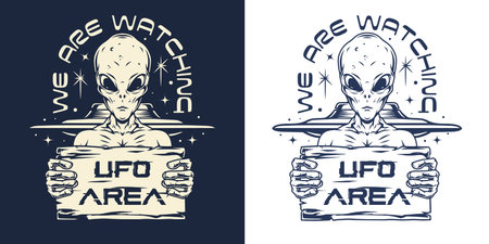 UFO area monochrome emblem vintage