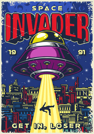 Space invader colorful flyer vintageのイラスト素材