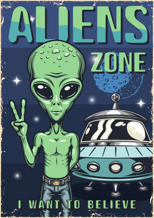 Alien zone vintage colorful posterのイラスト素材