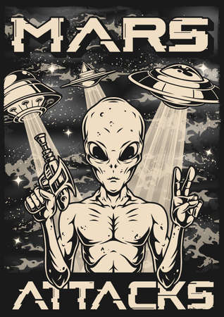 Mars attacks flyer vintage monochromeのイラスト素材