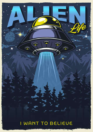 Alien life flyer vintage colorfulのイラスト素材