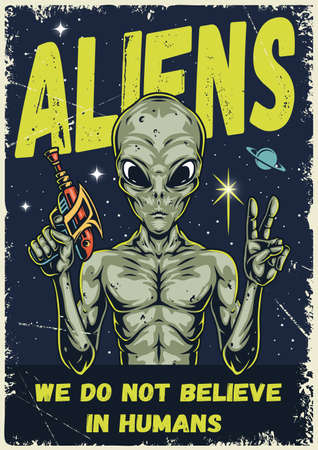 Aliens soldier poster colorful vintageのイラスト素材