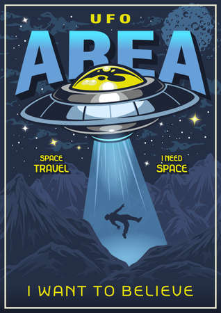 UFO area colorful vintage flyerのイラスト素材