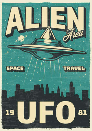 Space travel colorful vintage flyerのイラスト素材