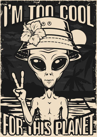 Cool alien flyer monochrome vintageのイラスト素材