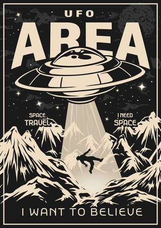 UFO area flyer vintage monochromeのイラスト素材