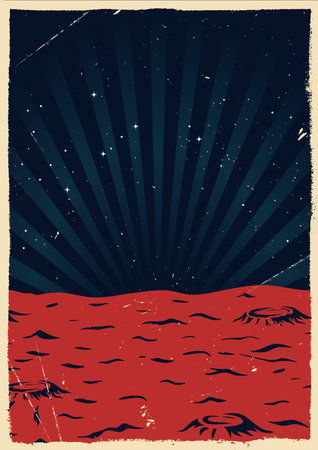 Planet Mars colorful flyer vintageのイラスト素材