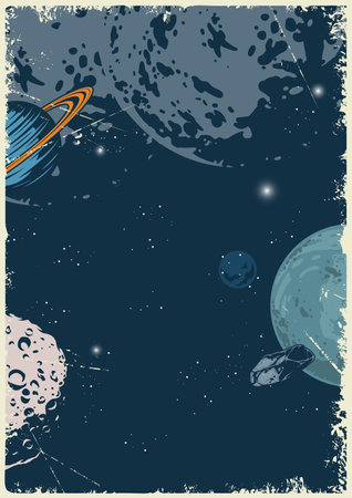 Universe landscape vintage colorful flyerのイラスト素材