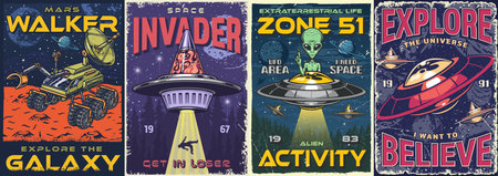 Space UFO set flyers colorful