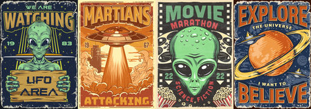 Martians space set colorful flyerのイラスト素材