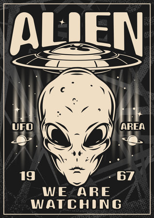 Alien threat monochrome vintage posterのイラスト素材