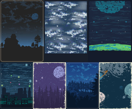 Space set colorful vintage postersのイラスト素材