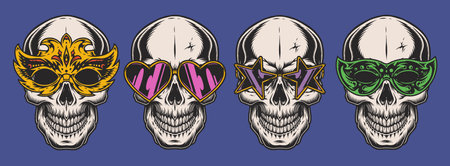 Set party skulls colorful elementsのイラスト素材