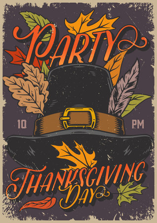 Thanksgiving day vintage flyer colorfulのイラスト素材