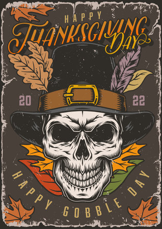Thanksgiving day colorful vintage flyerのイラスト素材