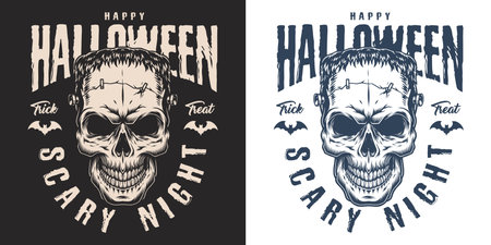 Happy Halloween flyer monochrome vintageのイラスト素材