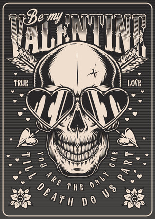 Valentine Day poster monochrome vintageのイラスト素材