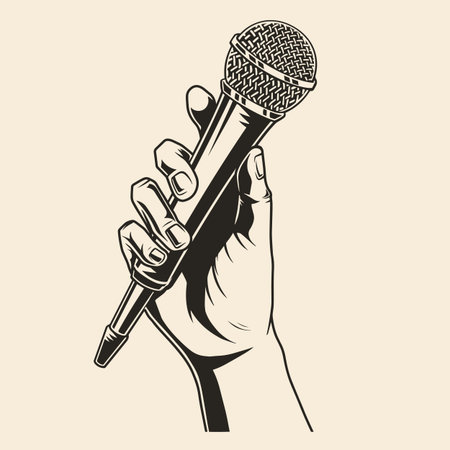 Wireless microphone emblem monochrome vintageのイラスト素材