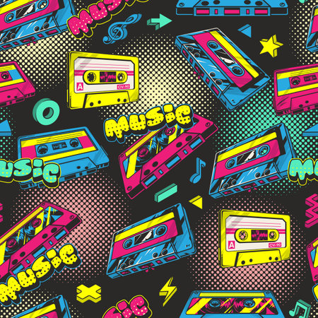 Music colorful pattern seamless vintageのイラスト素材