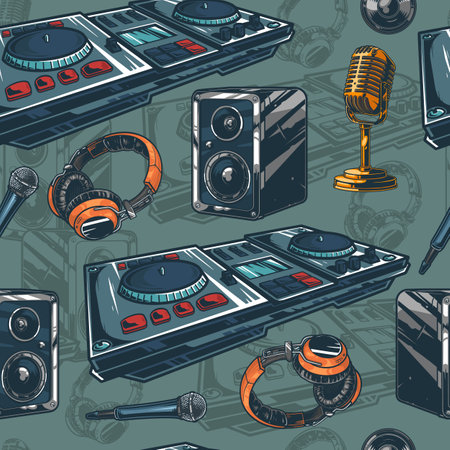 Disco equipment colorful seamless patternのイラスト素材