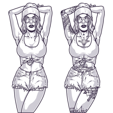 Young hipster woman monochrome labelのイラスト素材