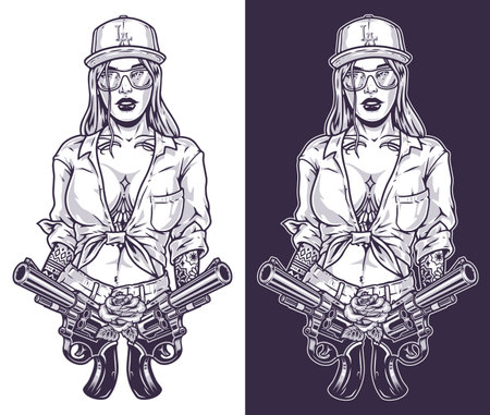 Hot gangster girl monochrome elementのイラスト素材