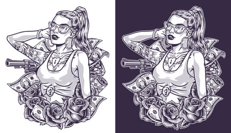 Cocky armed girl logotype monochromeのイラスト素材