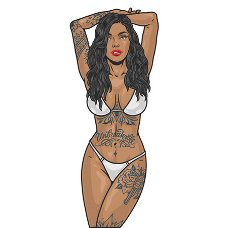 Woman with tattoos colorful emblemのイラスト素材