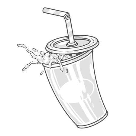 Cup soda takeout monochrome stickerのイラスト素材