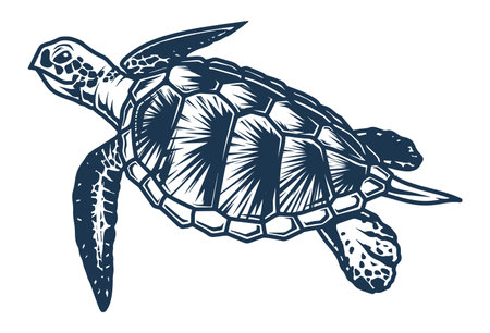 Sea turtle detailed monochrome labelのイラスト素材