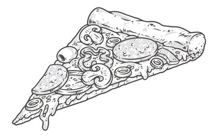 Hot pizza monochrome vintage stickerのイラスト素材